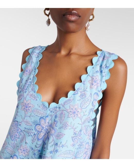 Juliet Dunn Blue Floral Scalloped Cotton Minidress