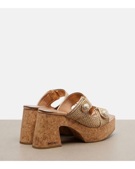 Jimmy Choo Brown Fayence Raffia-Effect Platform Sandals