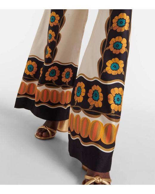 LaDoubleJ Natural Printed Silk Twill Palazzo Pants