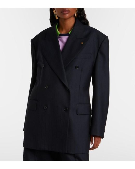 Versace Blue Double-Breasted Oversized Virgin Wool Blazer