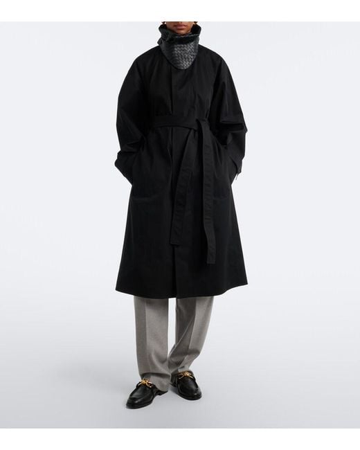 Bottega Veneta Black Intrecciato Cotton Trench Coat
