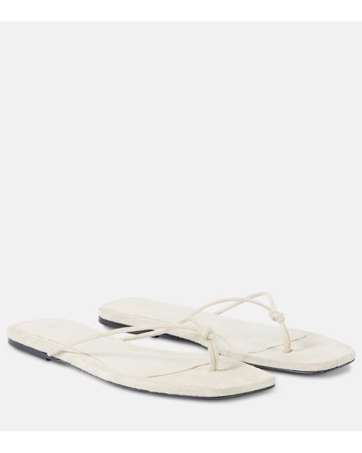 Totême White The Knot Suede Thong Sandals