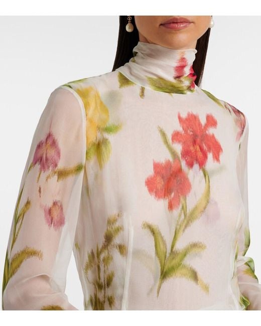 Oscar de la Renta Metallic Floral Silk Chiffon Gown
