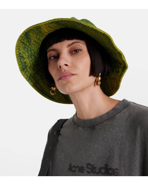Acne Green Logo Dyed Denim Bucket Hat