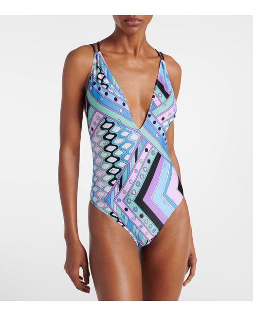 Emilio Pucci Blue Vivara Print Swimsuit