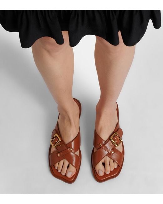 Chloé Brown Nil Leather Slides