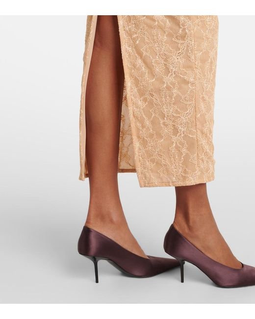 Alessandra Rich Natural Ruffled Lace Midi Dress