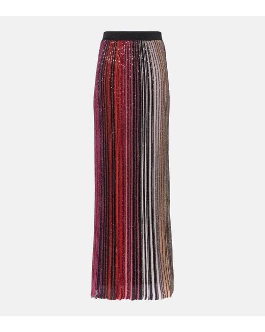 Missoni Red Striped Sequined Lame Maxi Skirt