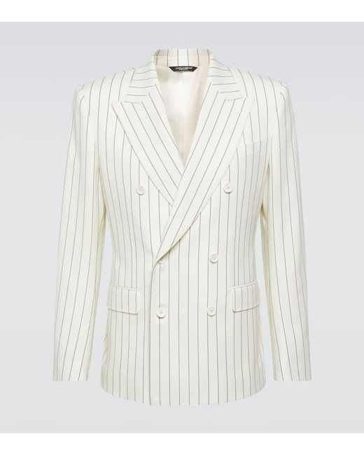 Blazer gessato in lana e seta di Dolce & Gabbana in White da Uomo