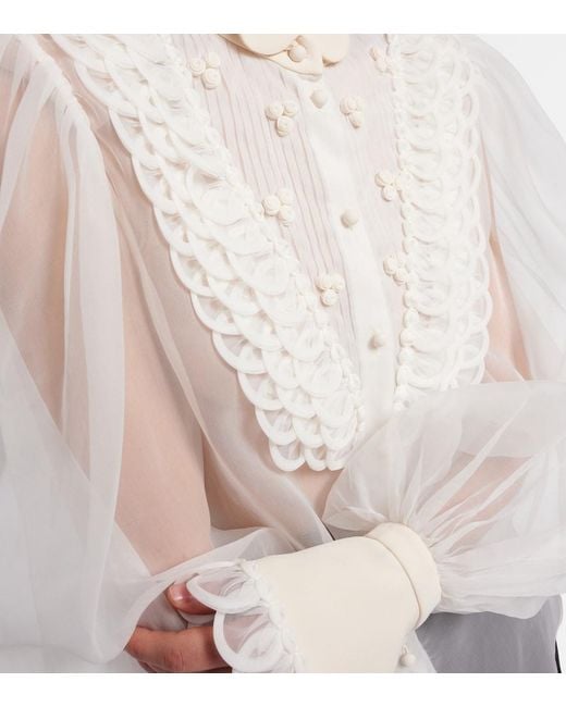 Valentino White Sheer Silk Organza Blouse