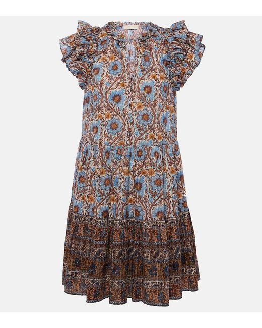 Ulla Johnson Blue Coletta Ruffled Cotton-Blend Minidress