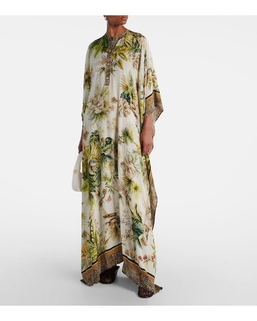 Elie Saab Metallic Savannah Printed Chiffon Kaftan