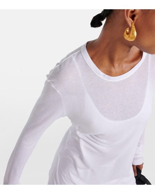 Khaite White Morton Ribbed-Knit Top