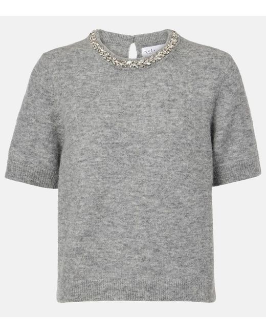Velvet Gray Layton Embellished Alpaca And Wool-Blend Top