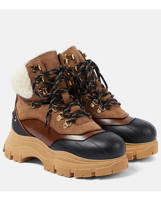 Dorothee Schumacher Brown Sporty Shearling Leather Lace-Up Boots
