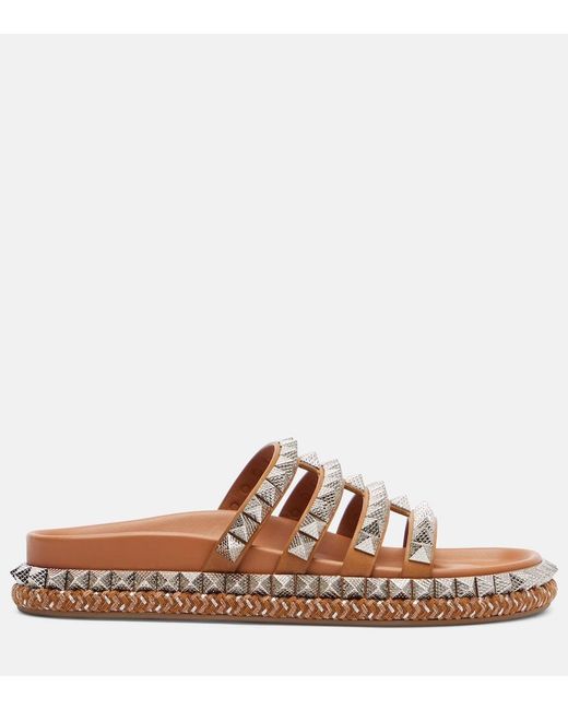 Christian Louboutin Brown Pyra Hallulila Studded Leather Slides