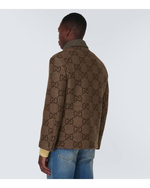 Gucci Brown Maxi GG Wool Jacquard Coat for men