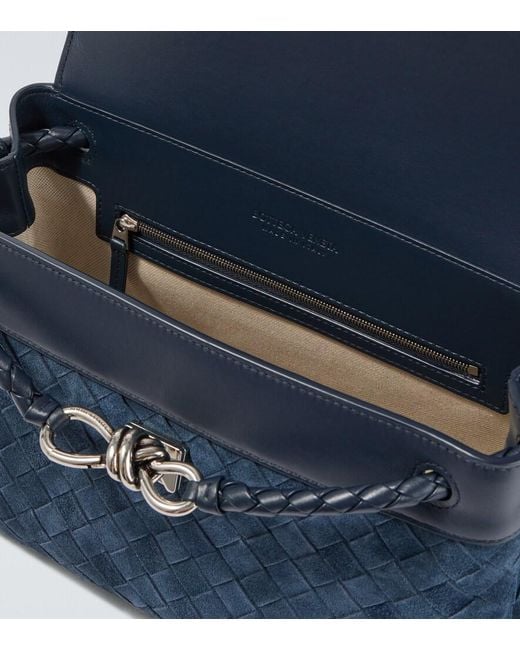 Bottega Veneta Blue Andiamo Intrecciato Small Suede Messenger Bag for men