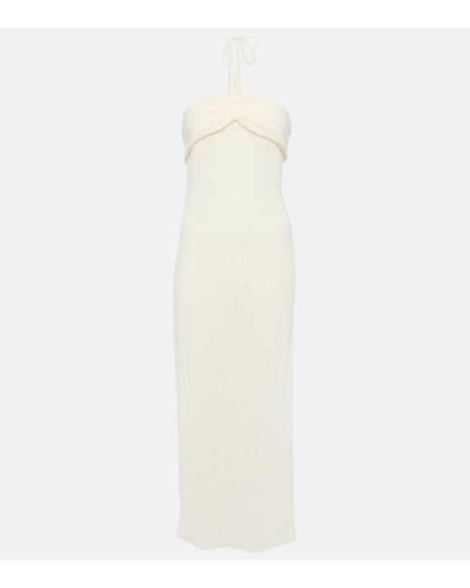 Magda Butrym White Pearl-detail Halterneck Midi Dress