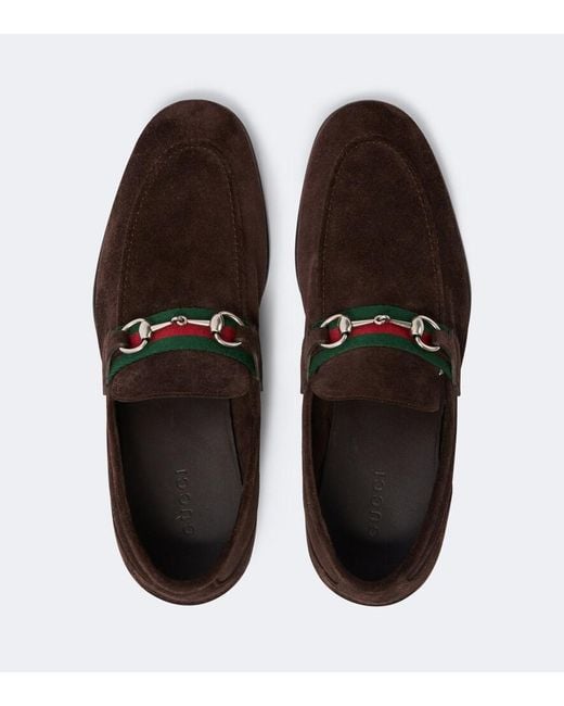 Gucci Brown Como Horsebit Suede Loafers for men