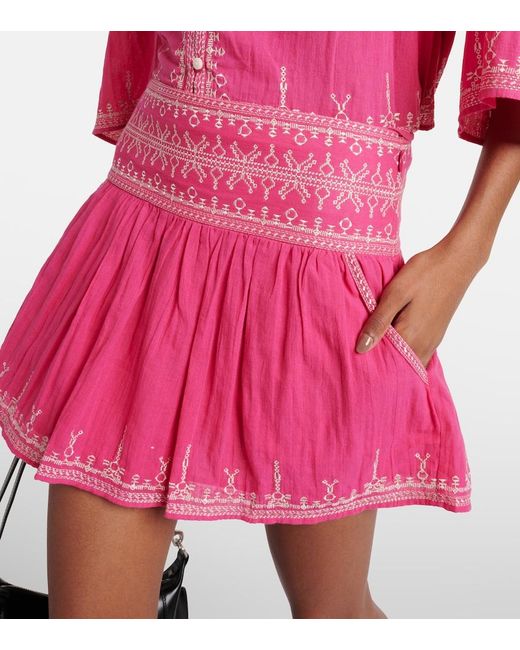 Isabel Marant Pink Picadilia Smocked Cotton Miniskirt
