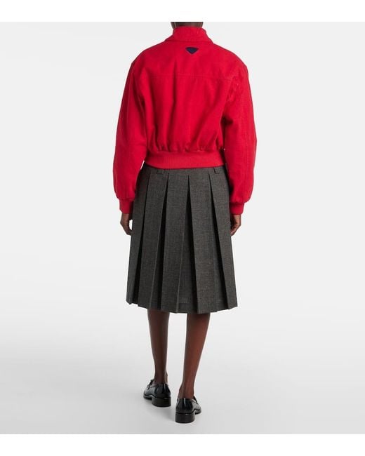 Chaqueta Bomber Cropped De Algodon Prada de color Red