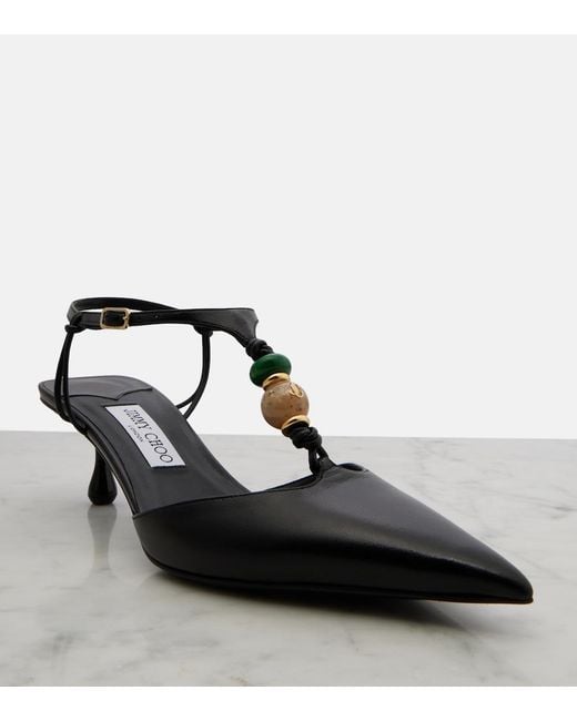 Jimmy Choo Black Lauri Embellished Leather Slingback Pumps