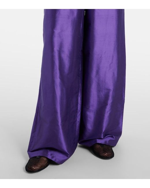 Max Mara Purple Avio High-Rise Silk Satin Wide-Leg Pants