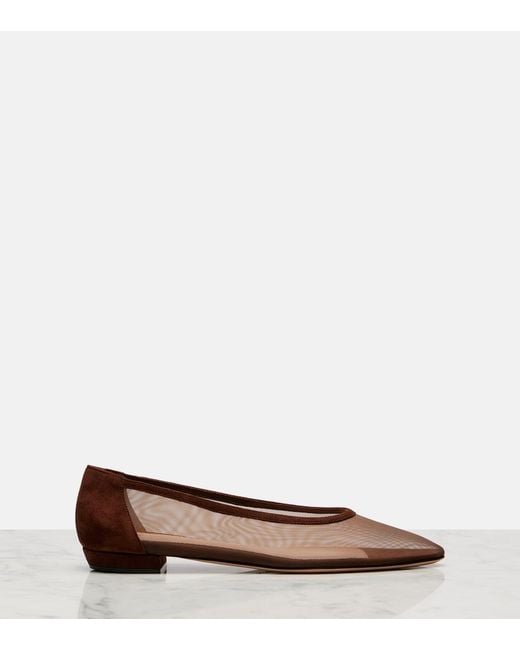 Gianvito Rossi Brown Amelia Suede-Trimmed Organza Ballet Flats