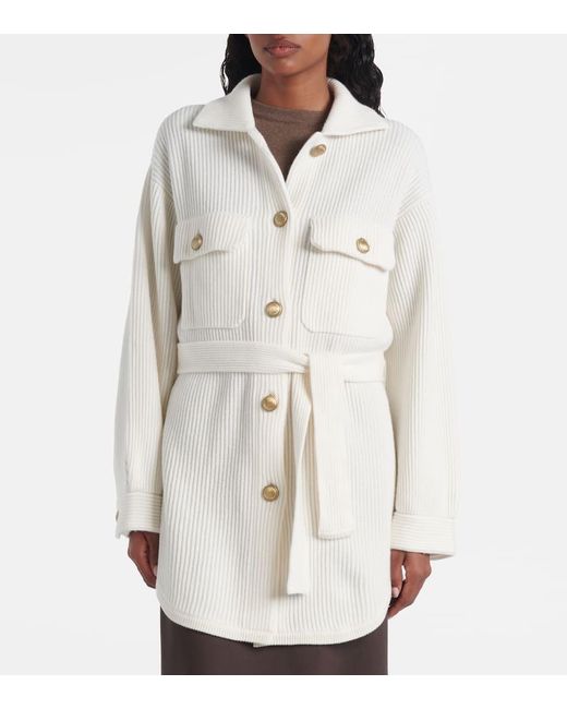 Brunello Cucinelli Natural Belted Wool, Cashmere, And Silk Cardigan