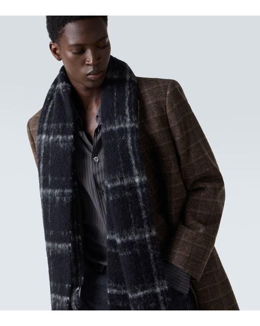 Our Legacy Black Estate Checked Alpaca And Wool-Blend Scarf for men