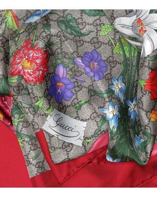 gg flora print silk scarf