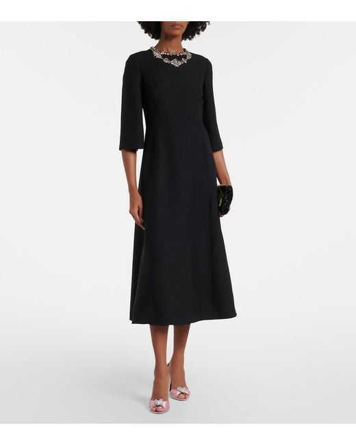 Valentino Black Crepe Couture Embellished Midi Dress