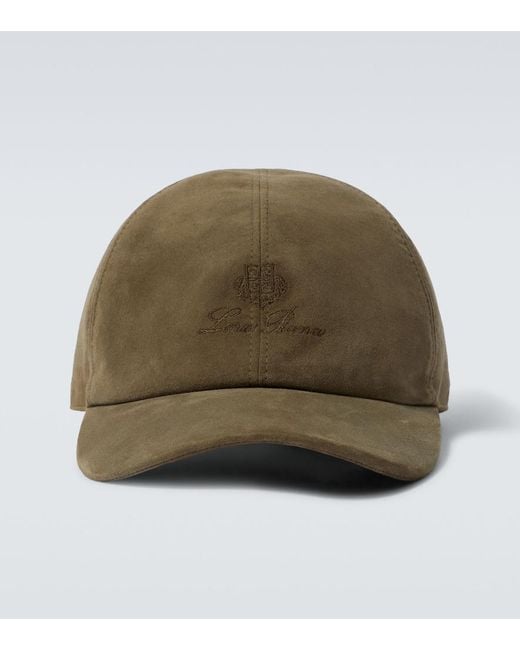 Loro Piana Green Logo Embroidered Suede Baseball Cap for men