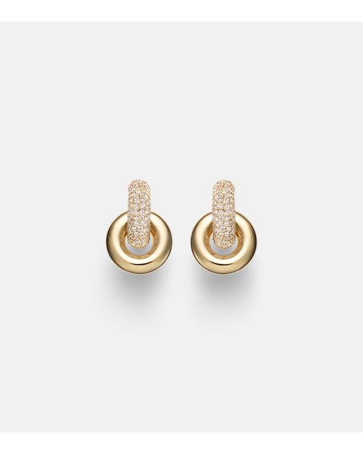 STONE AND STRAND White Buoy 14Kt Huggie Earrings With Diamonds
