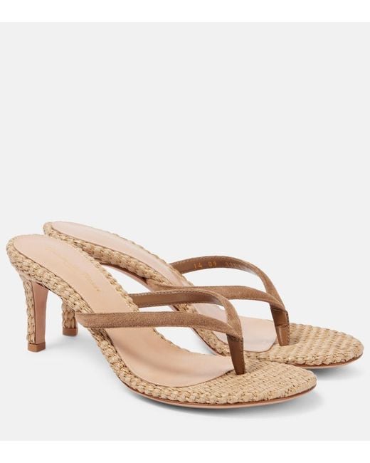 Gianvito Rossi Pink Calypso Raffia And Suede Thong Sandals