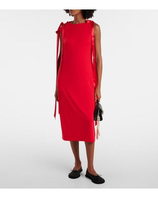 Simone Rocha Red Bow-Detail Jersey Midi Dress