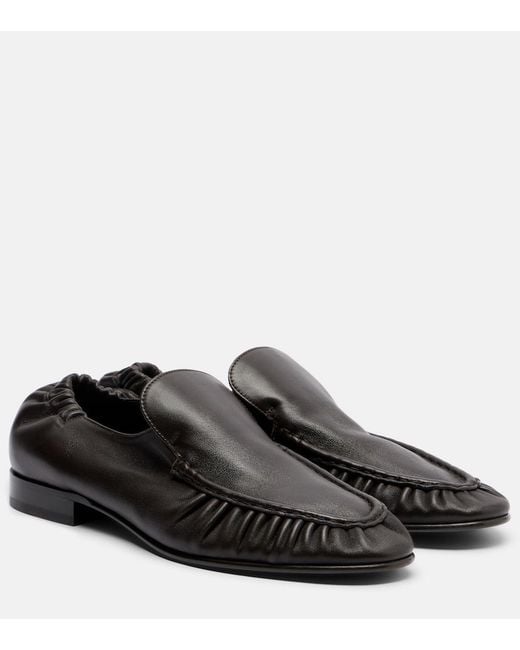 The Row Black Soft Ruched Leather Loafers