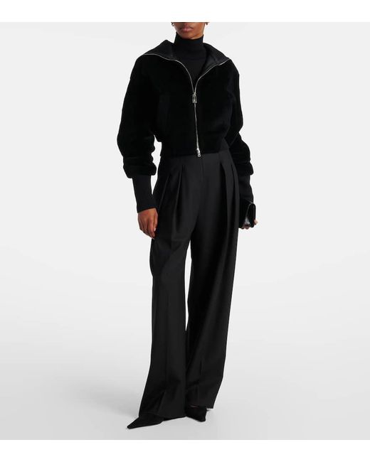 Victoria Beckham Black Shearling Bomber Jacket