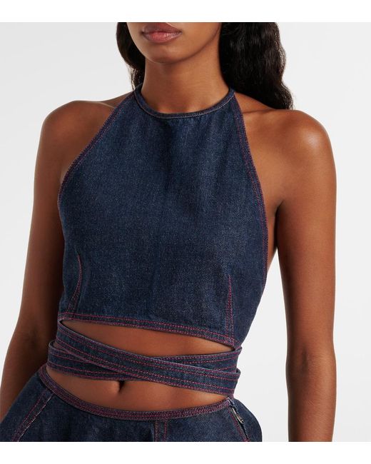 Alaïa Blue Halterneck Denim Crop Top