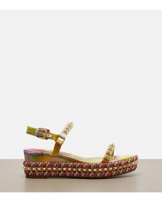 Christian Louboutin Metallic Pyraclou Floral Studded Espadrille Wedges
