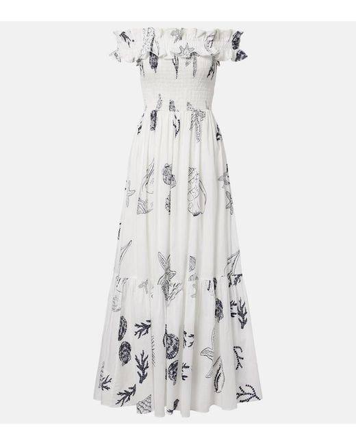Poupette White Suzanne Shirred Cotton Muslin Maxi Dress