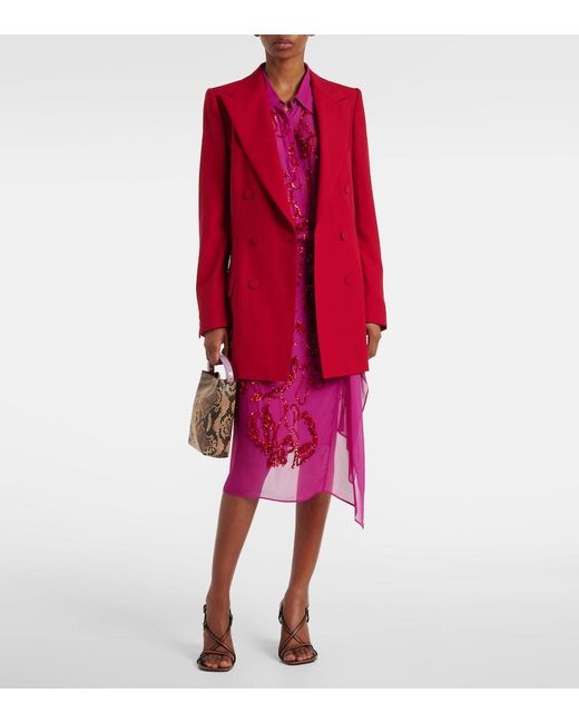 Dries Van Noten Pink Sequined Draped Chiffon Midi Skirt
