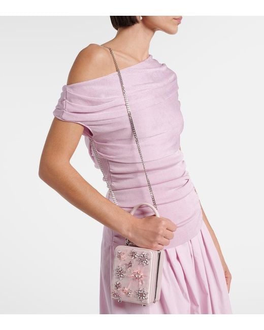 Self-Portrait Pink Micro Crystal-Embellished Floral Box Bag