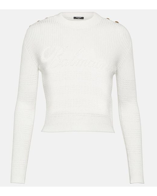 Balmain White Embellished Knitted Top