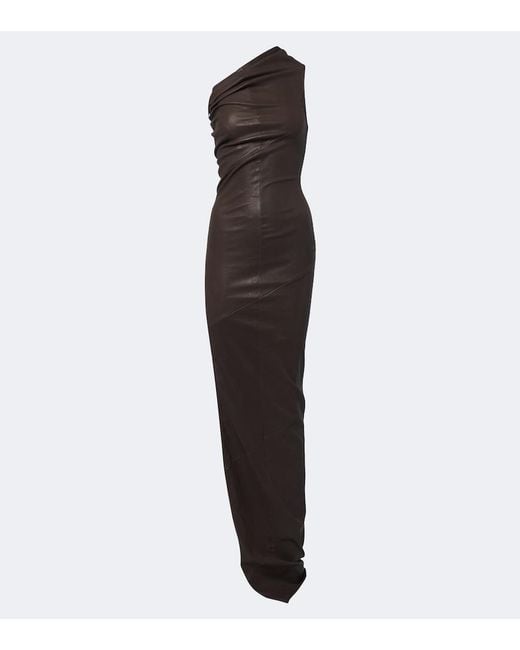 Rick Owens Brown Athena Asymmetric Draped Leather Gown