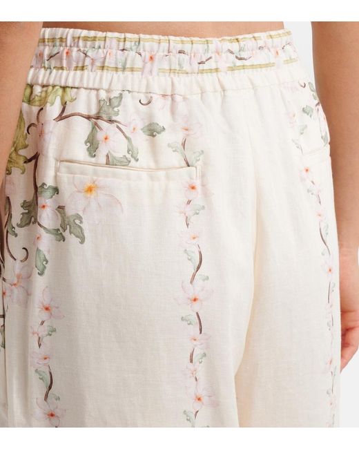 Agua Bendita Natural Tota Floral Linen Wide-Leg Pants