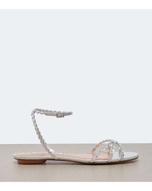 Aquazzura White Love Struck Embellished Leather Sandals