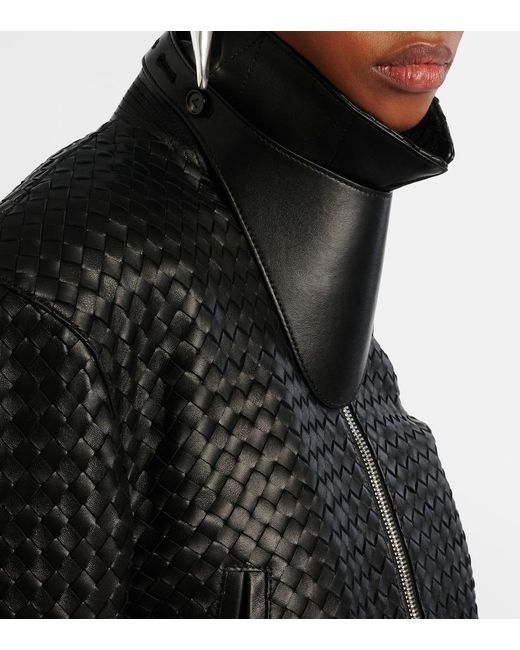Bottega Veneta Black Intrecciato Leather Jacket