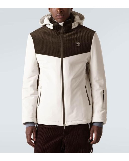 Brunello Cucinelli White Corduroy-Paneled Ski Jacket for men